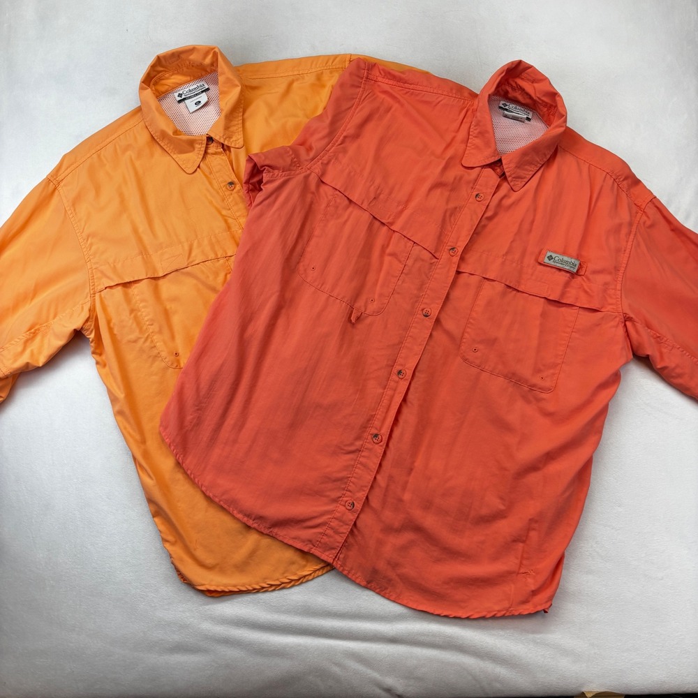 Columbia Fishing Shirt Womens XL Orange PFG Bahama II Long Sleeve Vented Lot